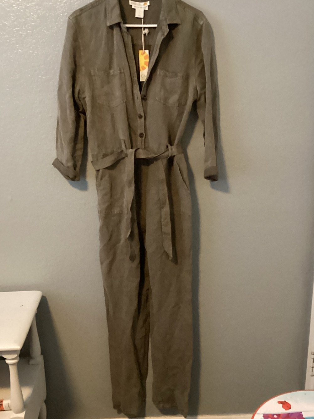 C&C California Linen Blend Olive Utility Jumpsuit with Belt.  NWT